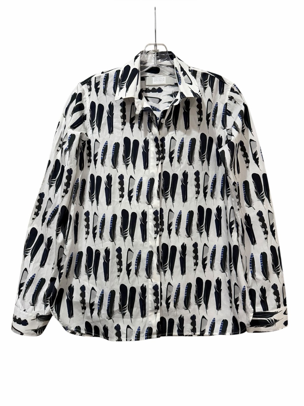 Gibson and Birkbeck EU 8 US 4 Blue and Black Feather Print 100% Cotton Shirt B9